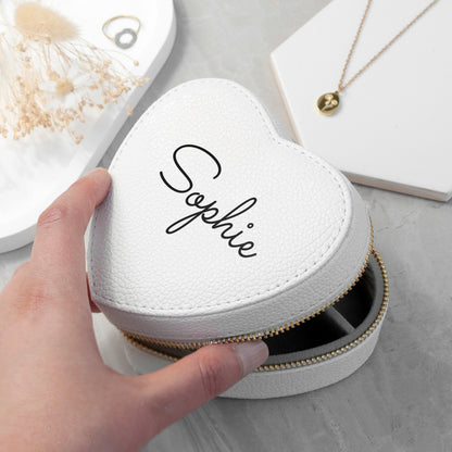 Personalised White Heart Jewellery Case