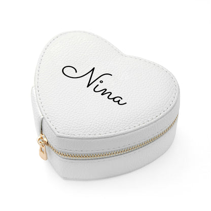 Personalised White Heart Jewellery Case