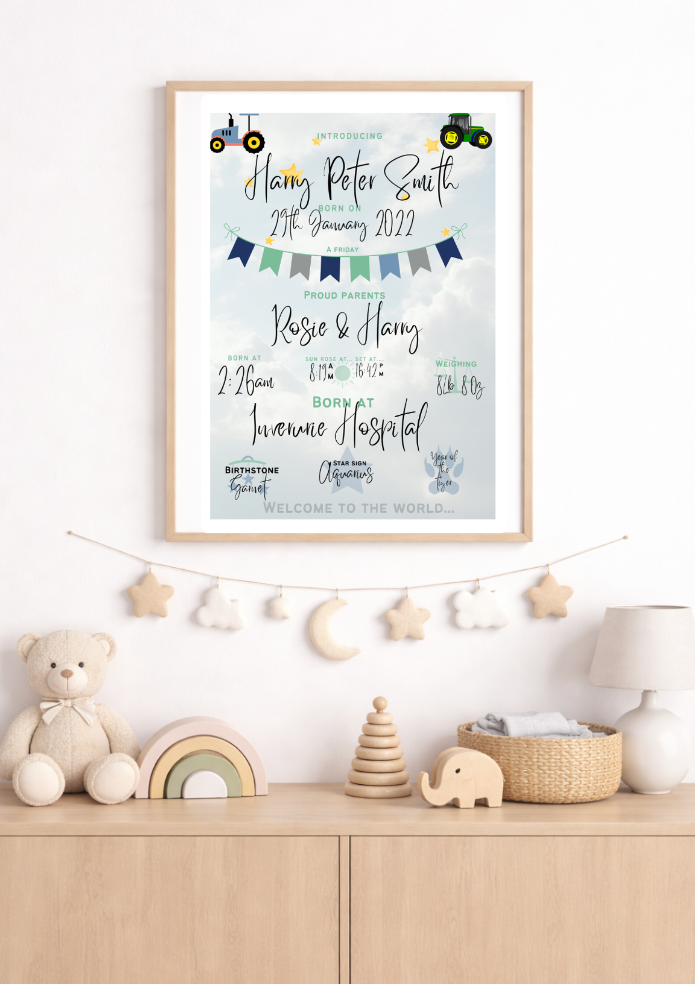 Personalised Tractor Themed Birth Print