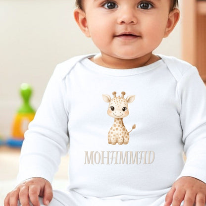 Personalised Little Giraffe Baby Grow, Vest or Bib with Name