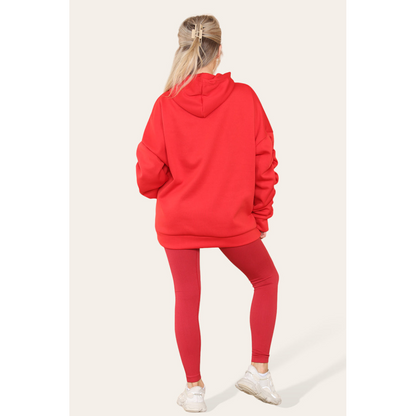 Stylish Plus Size Ruched Sleeve Hoodie with Satin Ribbon - Comfortable & Warm