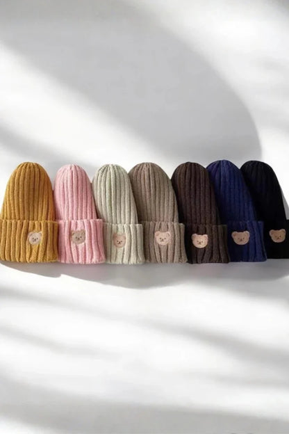 Knitted Bear Beanie Hats Multiple Colours