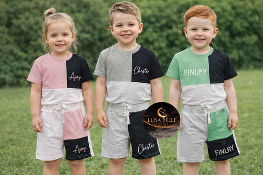 Kids personalised short block sets