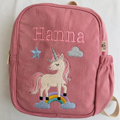 Unicorn Charm Personalised School Bag, Hand-Embroidered