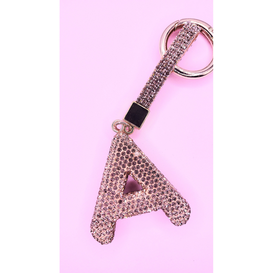 Initial Letter Rose Gold Crystal Glam Key Ring