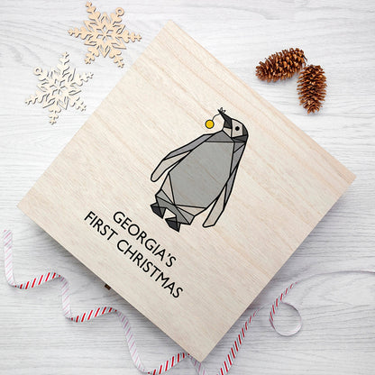 Personalised Baby Penguin First Christmas Box