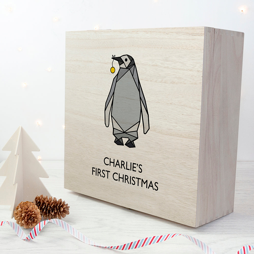 Personalised Baby Penguin First Christmas Box