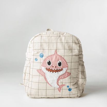 Pink Shark Personalised School Bag, Hand-Embroidered