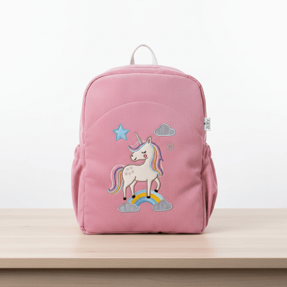 Unicorn Charm Personalised School Bag, Hand-Embroidered