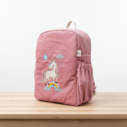 Unicorn Charm Personalised School Bag, Hand-Embroidered