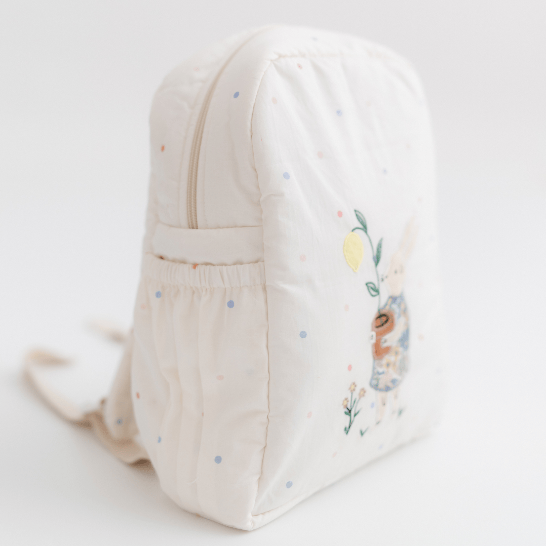 Rabbit's Garden Personalised School Bag, Hand-Embroidered