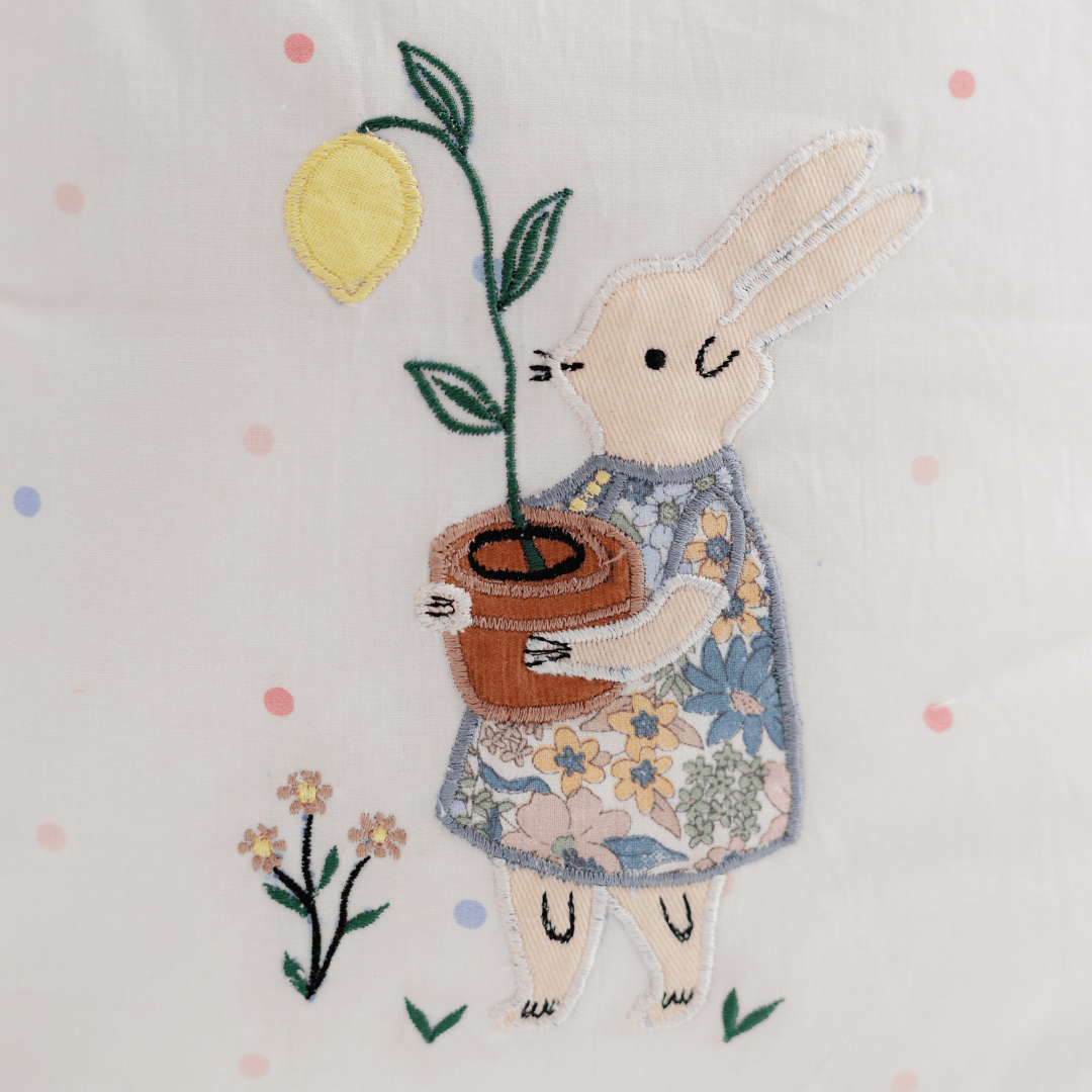Rabbit's Garden Personalised School Bag, Hand-Embroidered