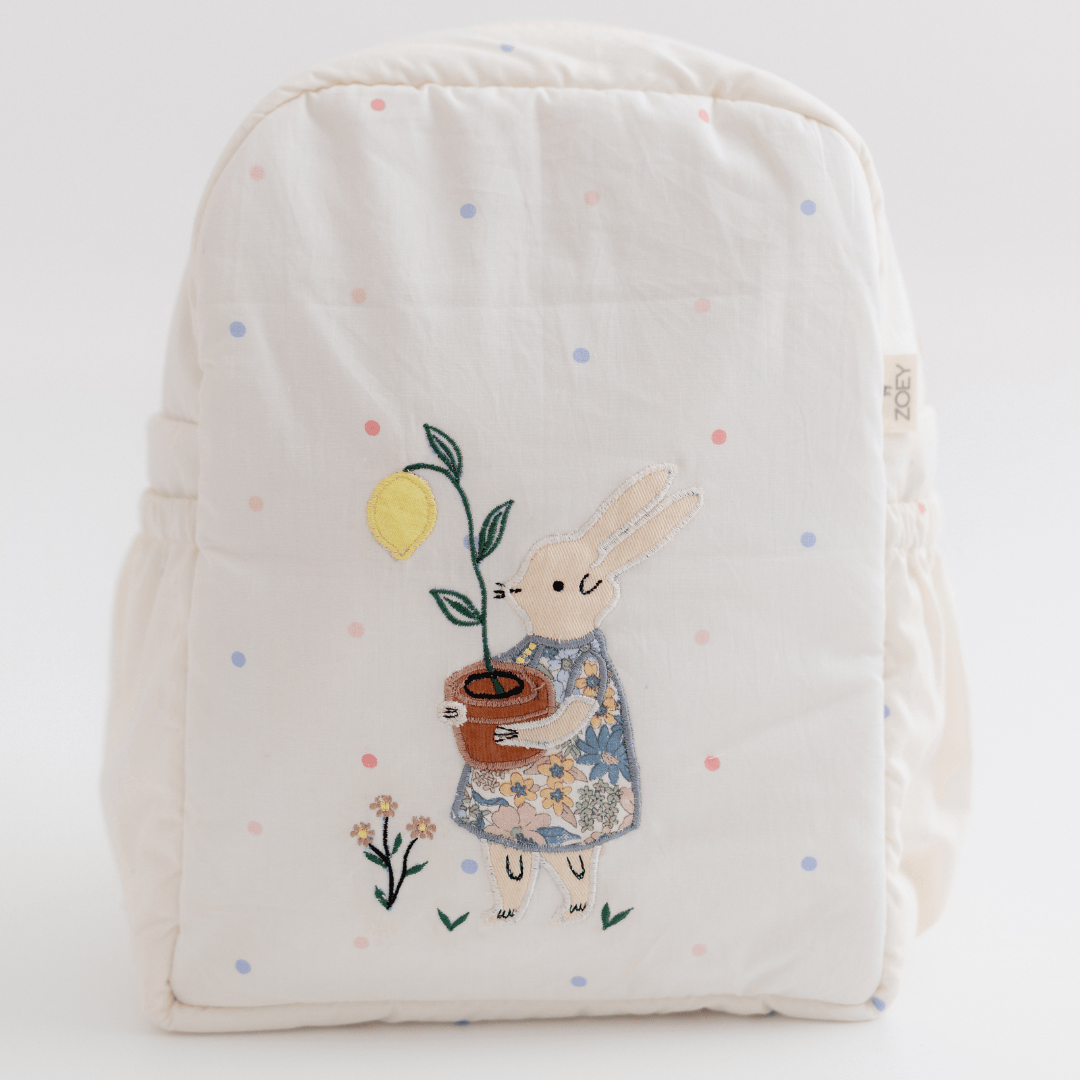 Rabbit's Garden Personalised School Bag, Hand-Embroidered